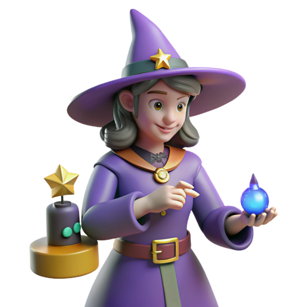 3D Witch with Magic Orb png