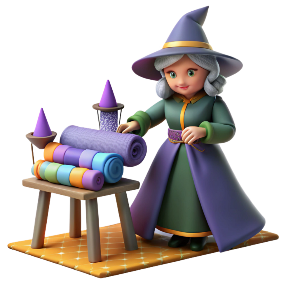 Fantasy Witch Figurine Crafting Colorful Threads png