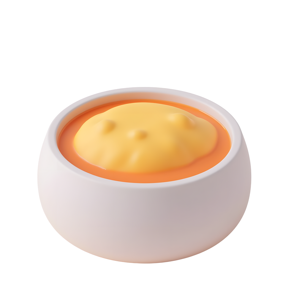 Adorable Cat-Shaped Cheese in Orange Soup 3D Render png