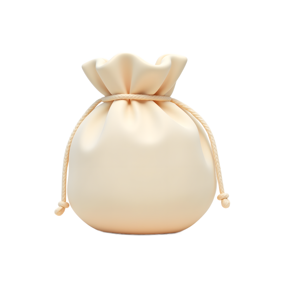 Cream Drawstring Bag Mockup 3D Render png