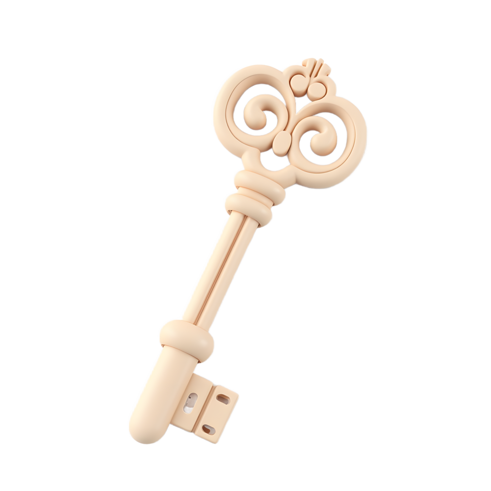 Elegant Ornate Key 3D Render High Resolution Image png