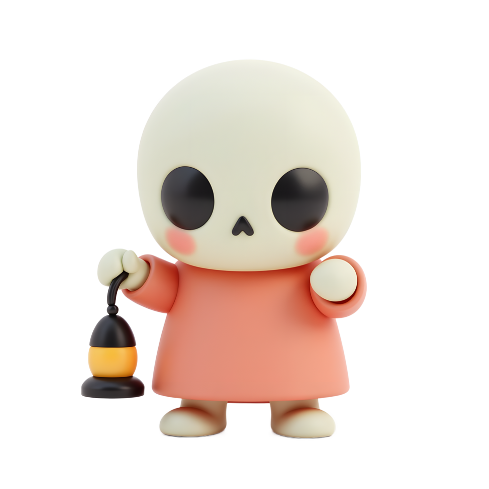 Cute Skeleton Child 3D Render Holding Lantern png