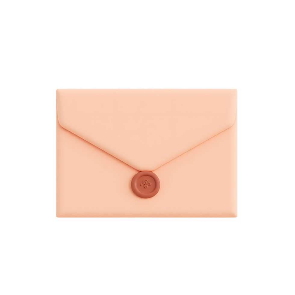 Peach Envelope with Wax Seal 3D Render Illustration png