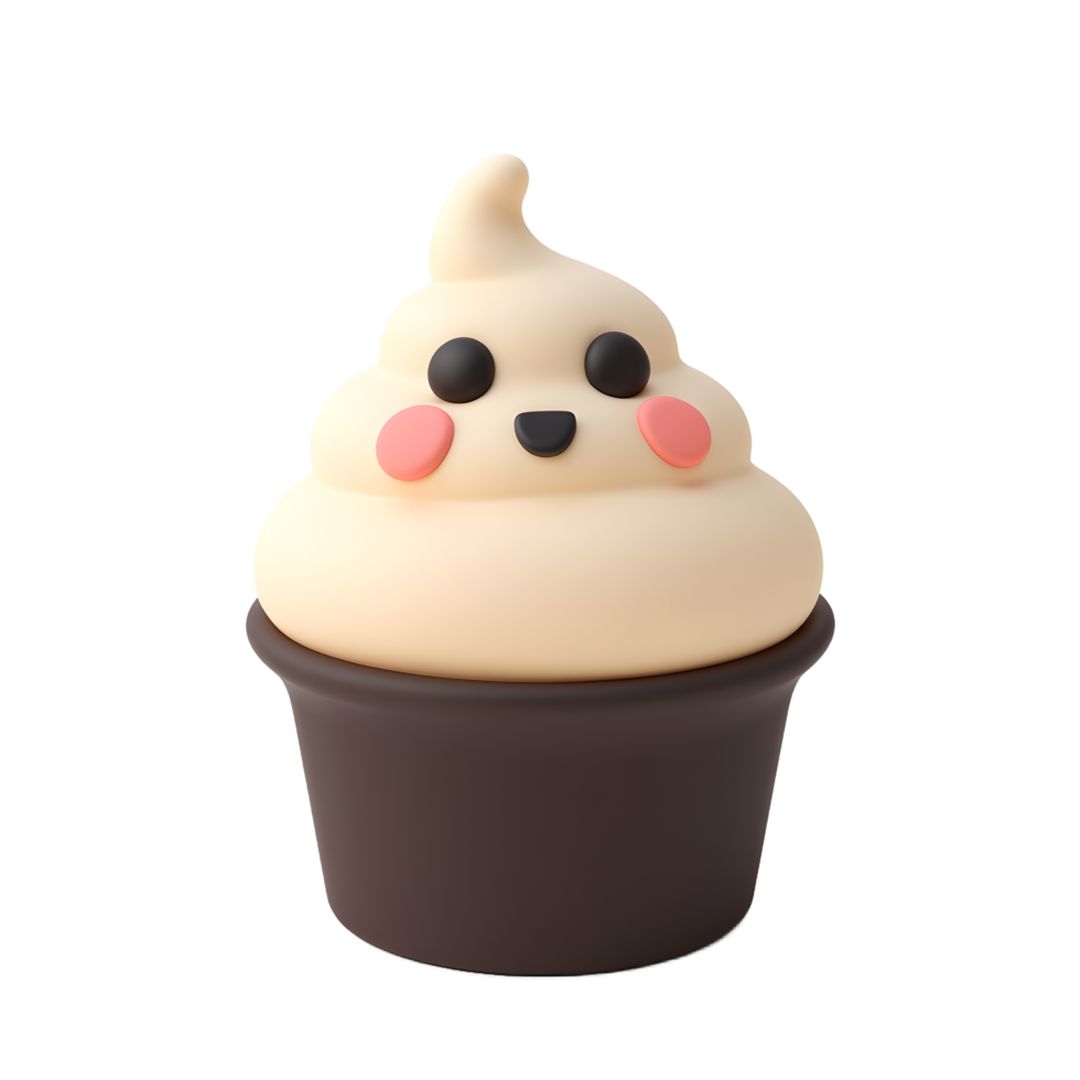 Adorable 3D Cartoon Cupcake with Happy Face png