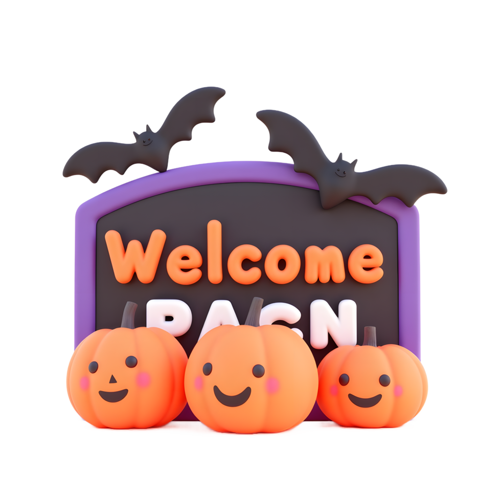 Cute Halloween Welcome Page with Pumpkins and Bats png
