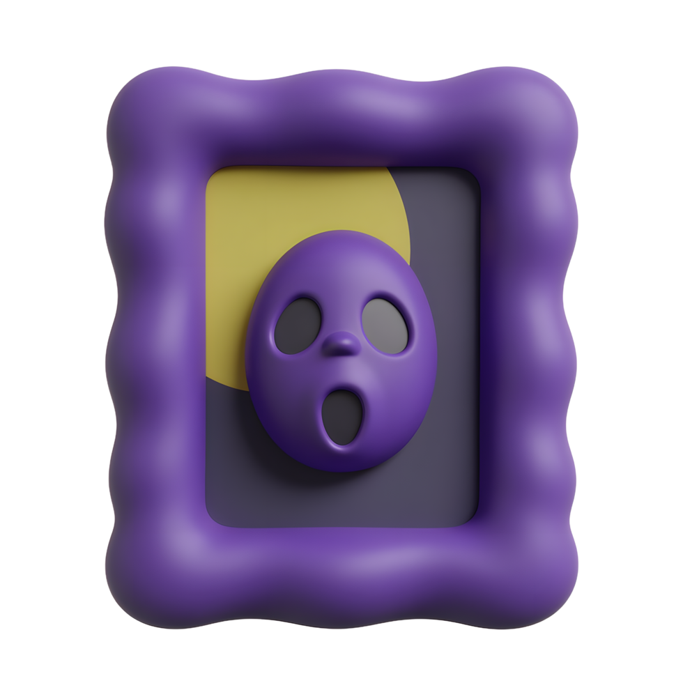 Spooky 3D Render of a Screaming Face in a Purple Frame png