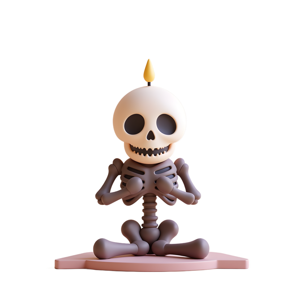 Cute Skeleton Candle Figurine 3D Render Peaceful Pose png
