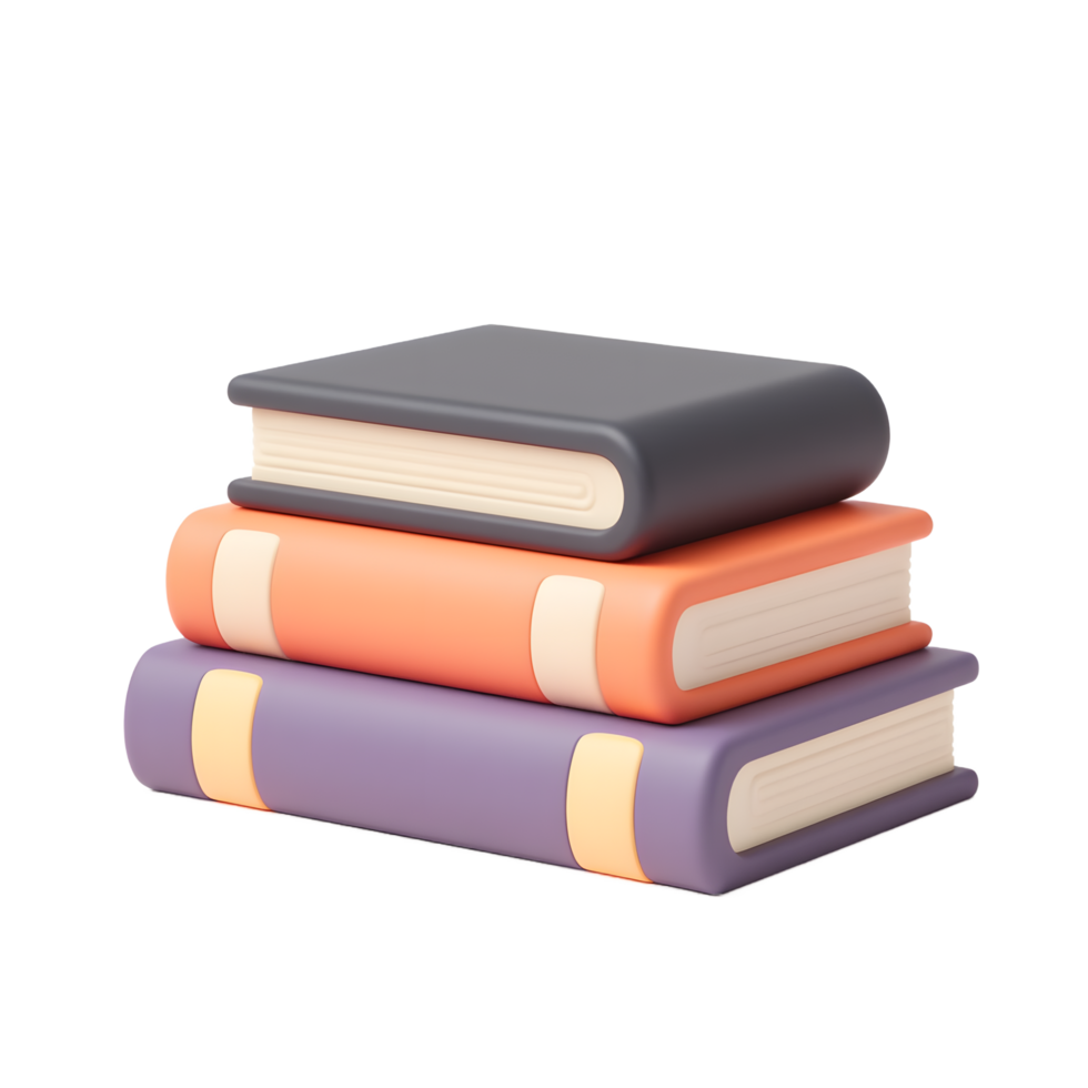 Stack of Three Colorful Books 3D Render Illustration png
