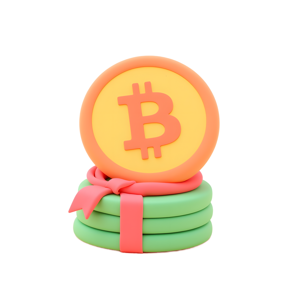 Bitcoin Gift Stack of Crypto Coins with Bow png