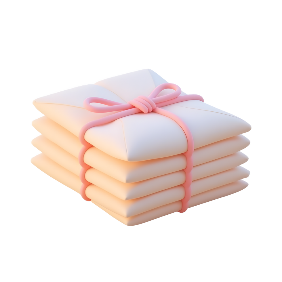 Stack of Letters Tied with Pink Ribbon 3D Render png
