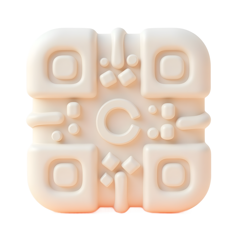 3D Cream-Colored Abstract Square Icon with Letter C png
