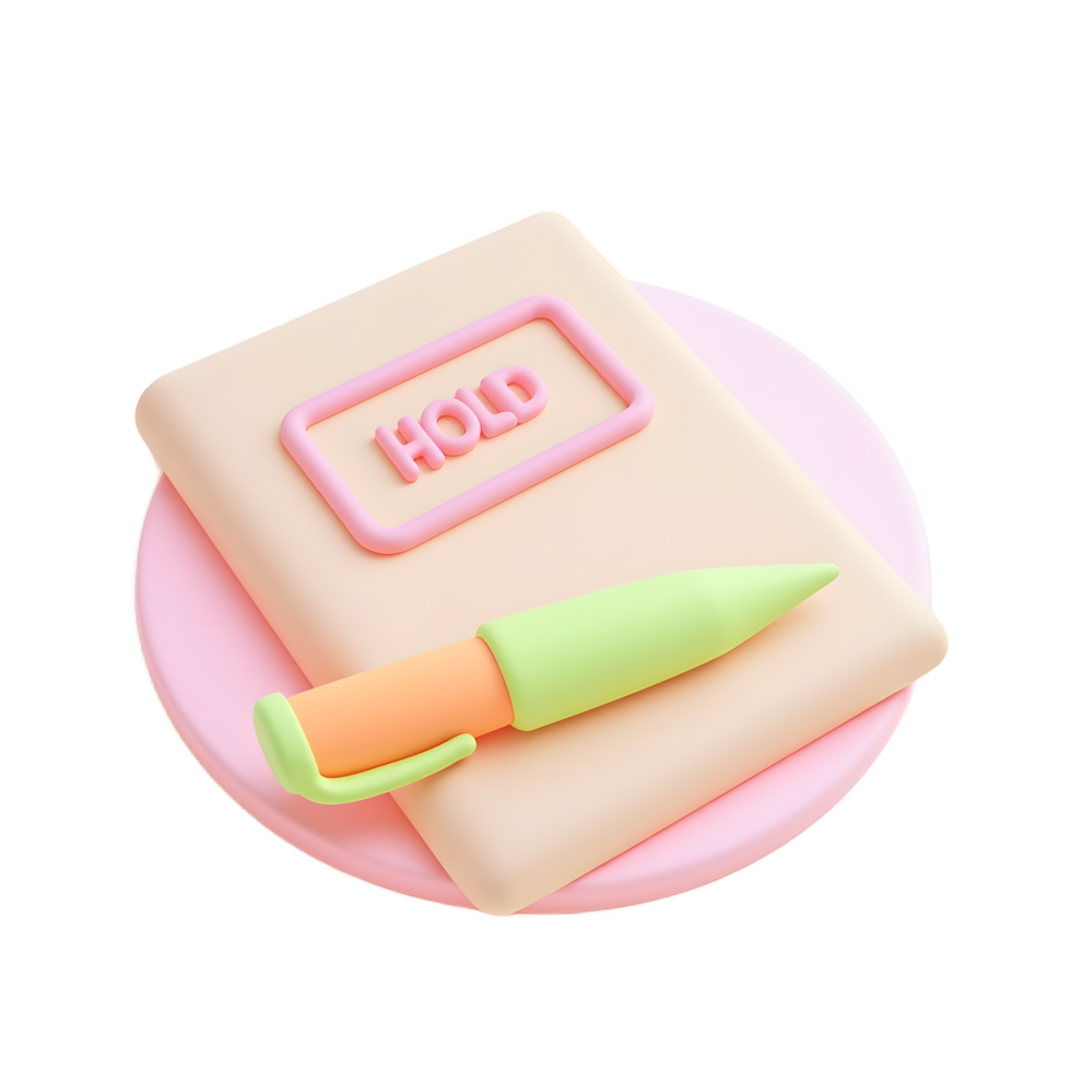 3D Render Pastel Notebook and Pen Hold Icon png