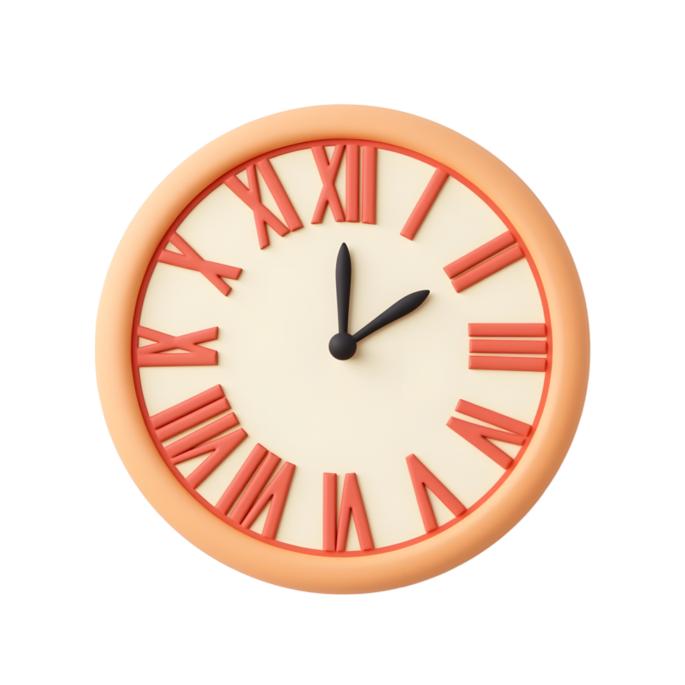 Stylish Orange Roman Numeral Clock Design png