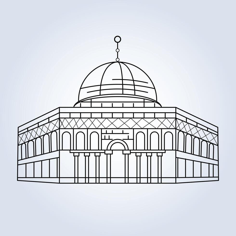 Dome of the Rock in Al-Aqsa mosque compound in Jerusalem outline art, abstract background vector