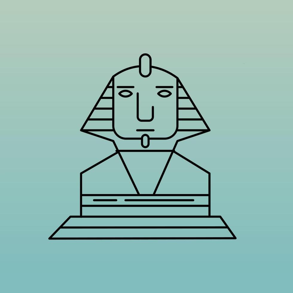 Sphinx of Giza ancient Egyptian pyramids black outline, blue gradient background, illustration art vector