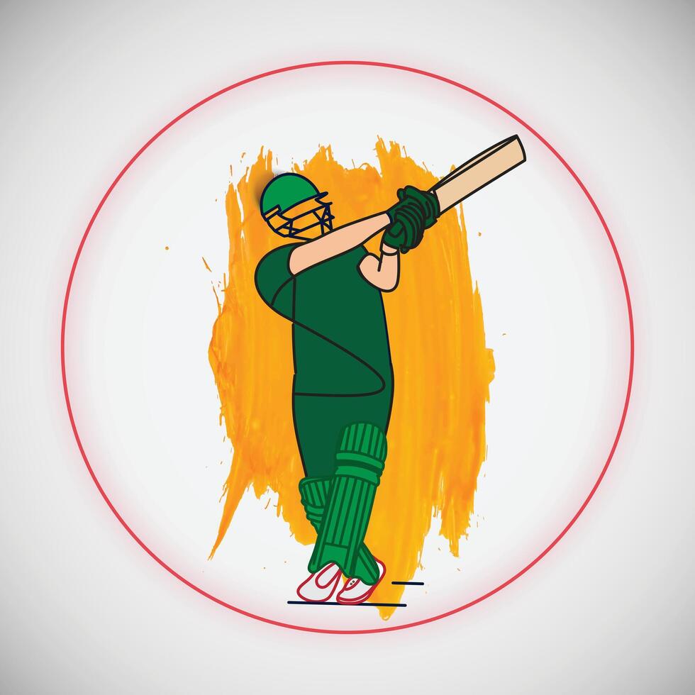 Cricket batter men playing shots with green helmets and pads, green kits, black and white background vector