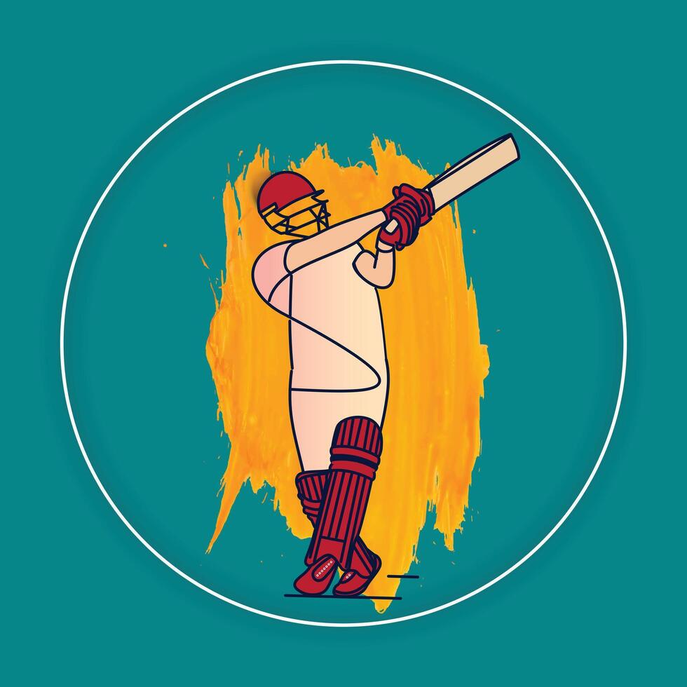 Cricket better men playing shots with red helmets and pads, green background vector