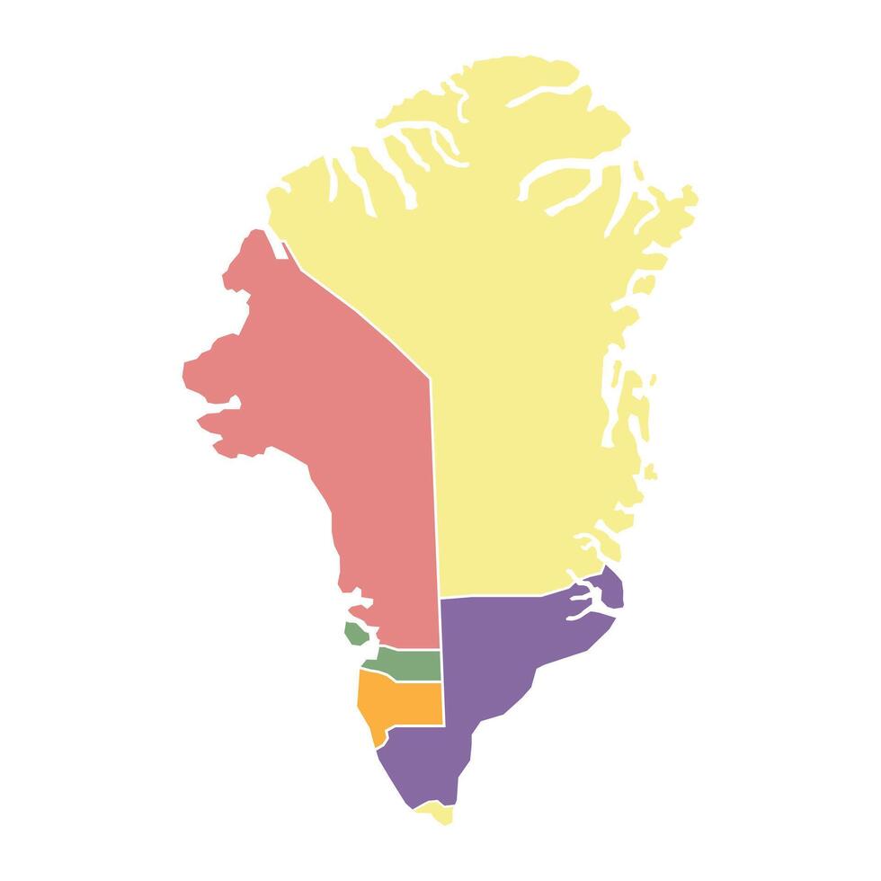 Colored map of Greenland divided into states and territories. White flat design isolated on a white background. Highly detailed illustration vector