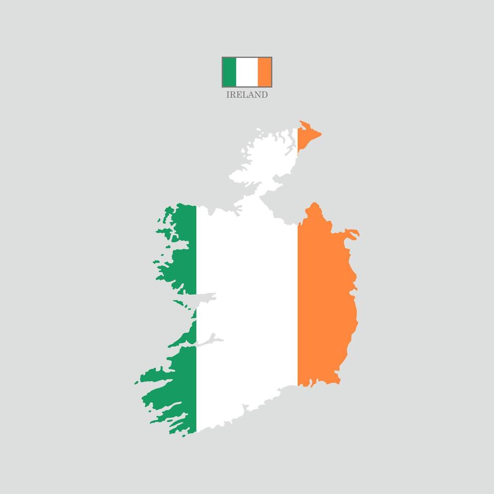 Illustration a map of ireland territories. White flat map with borders on a white background, featuring the national flag. Highly detailed illustration Europe vector