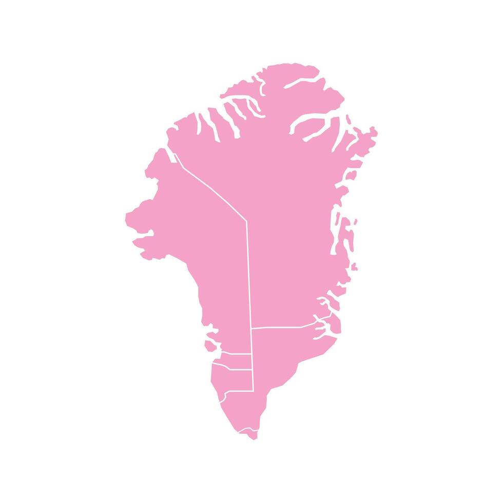 Pink map of Greenland divided into states and territories. White flat design isolated on a white background. Highly detailed illustration vector