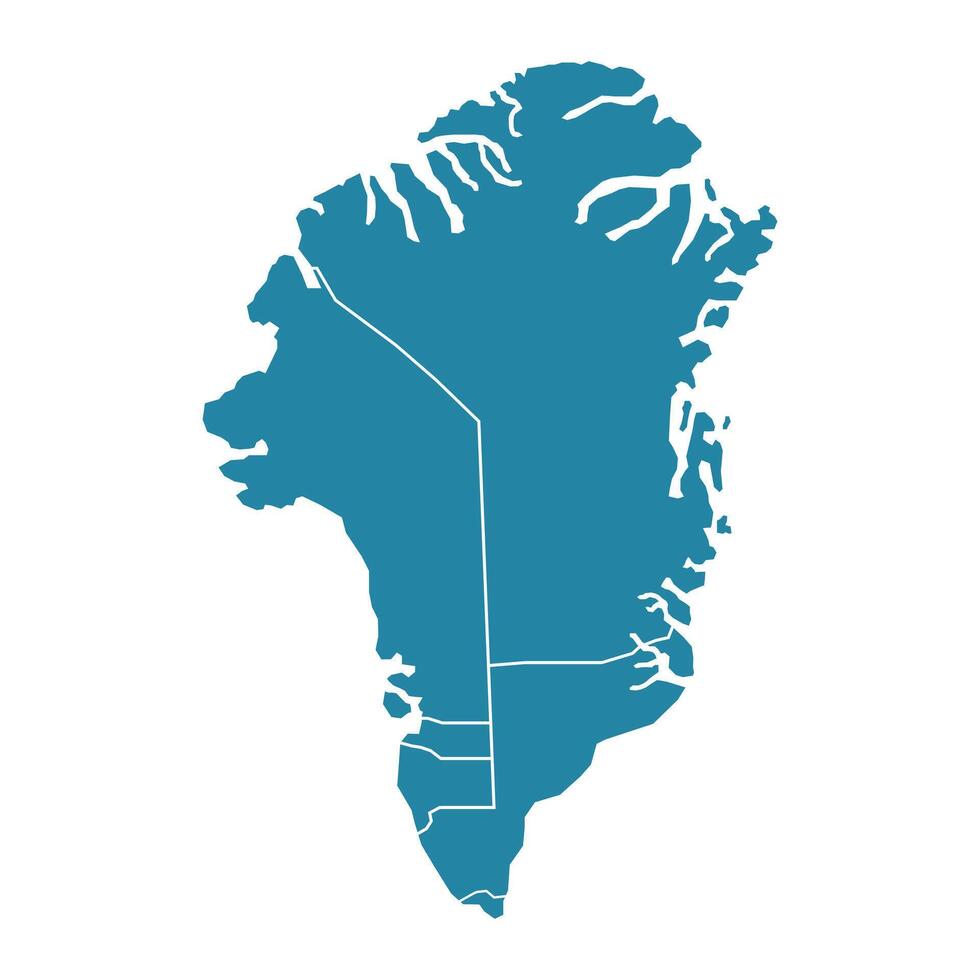 Blue map of Greenland divided into states and territories. White flat design isolated on a white background. Highly detailed illustration vector