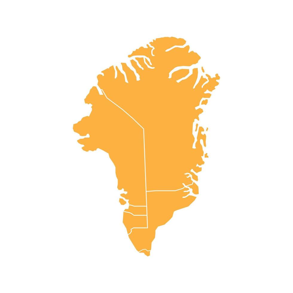 Orange map of Greenland divided into states and territories. White flat design isolated on a white background. Highly detailed illustration vector