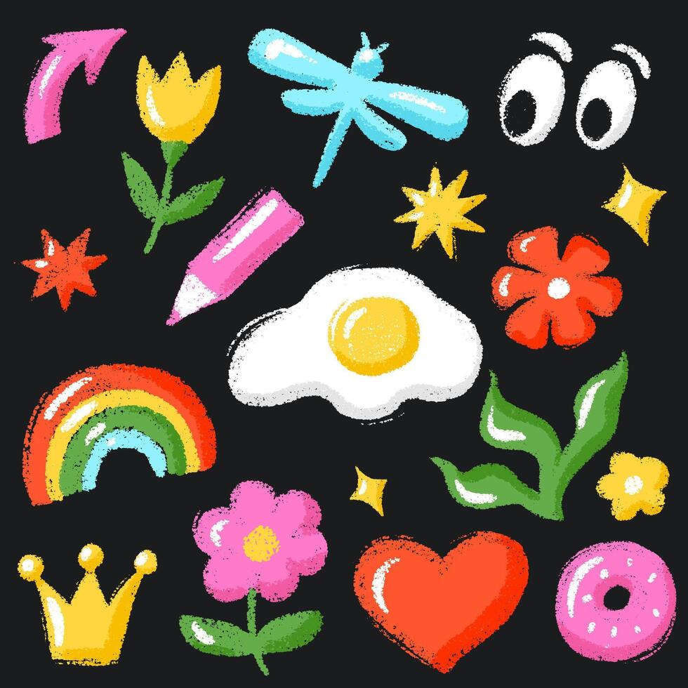 Crayon Flower Sunny-Side Up Eggs Rainbow Princess Crown. vector