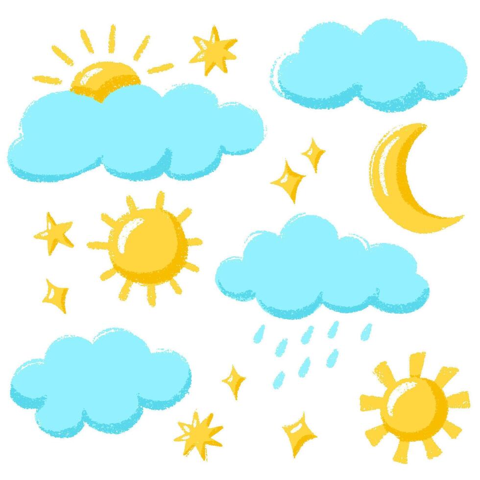 Crayon Chalk Sun Cloud Rain Illustration vector