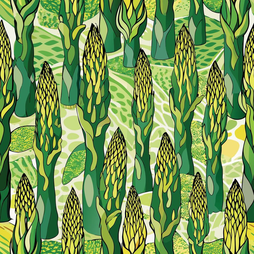 A pattern of green and yellow asparagus vector
