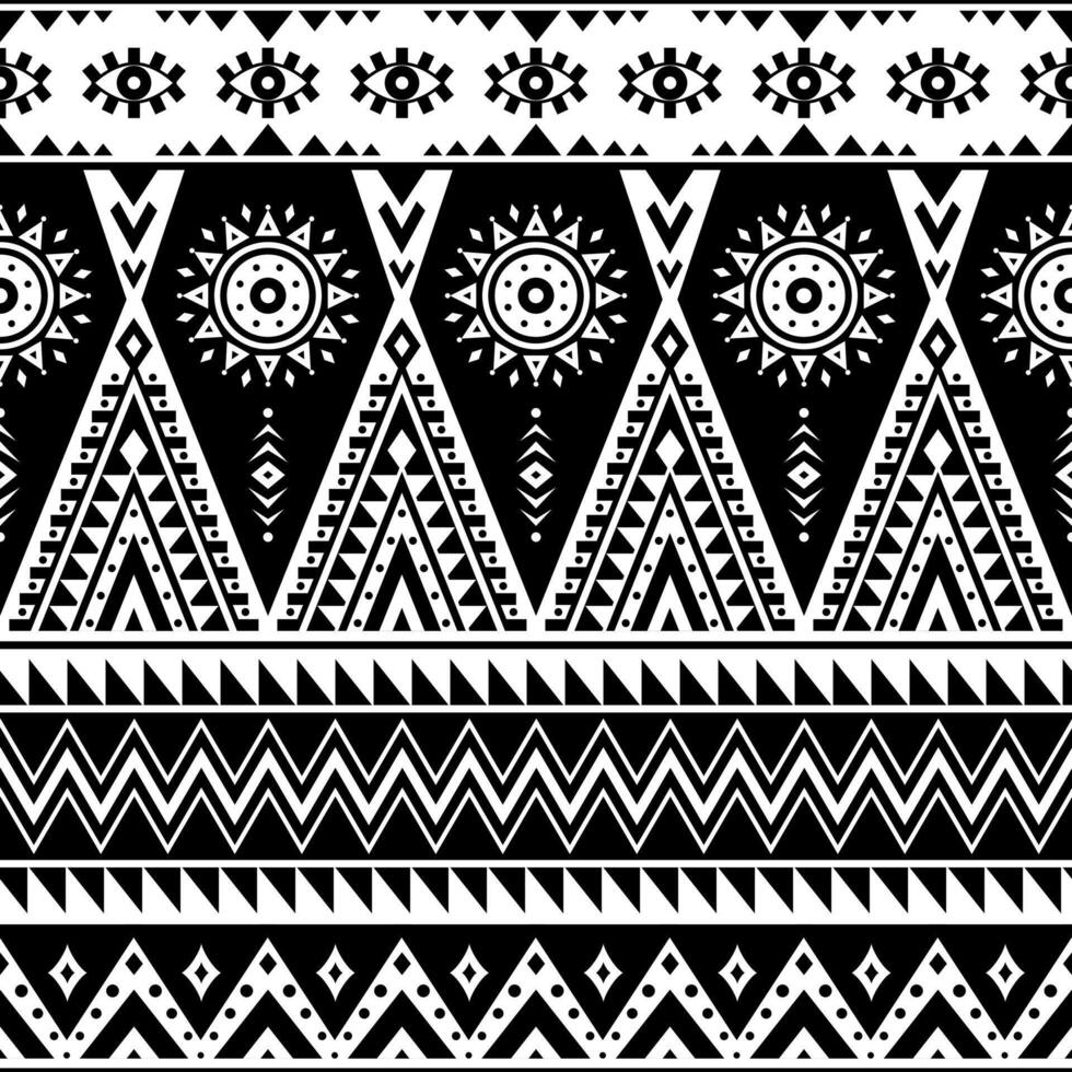Aztec seamless pattern. Tribal geometric black-white background. Can be used in fabric design for making of clothes, accessories, decorative paper, wrapping, envelope, web design vector