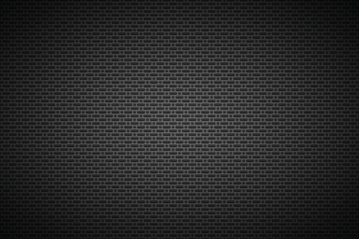 Perforated black metallic background, metal texture, simple illustration, circle, rounded rectangle and oval perforated vector