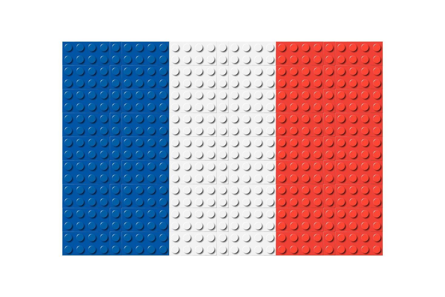 France flag icon. French flag composed of many plastic brick toy blocks. Building bricks pattern. Abstract illustration. Isolated on a white background vector