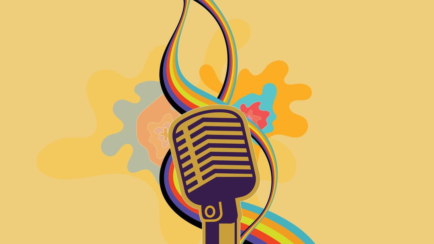 Timeless Echoes Retro Microphone with Futuristic Sound Waves vector