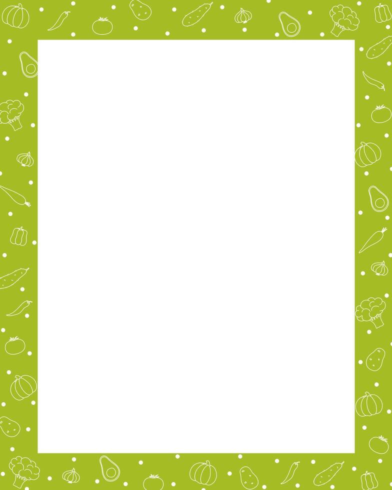 Bullet journal blank printable page rectangular frame decorated with outline vegetables, minimalist hand drawn image, things to do reminder, notes, fill in planner to organize life event vector