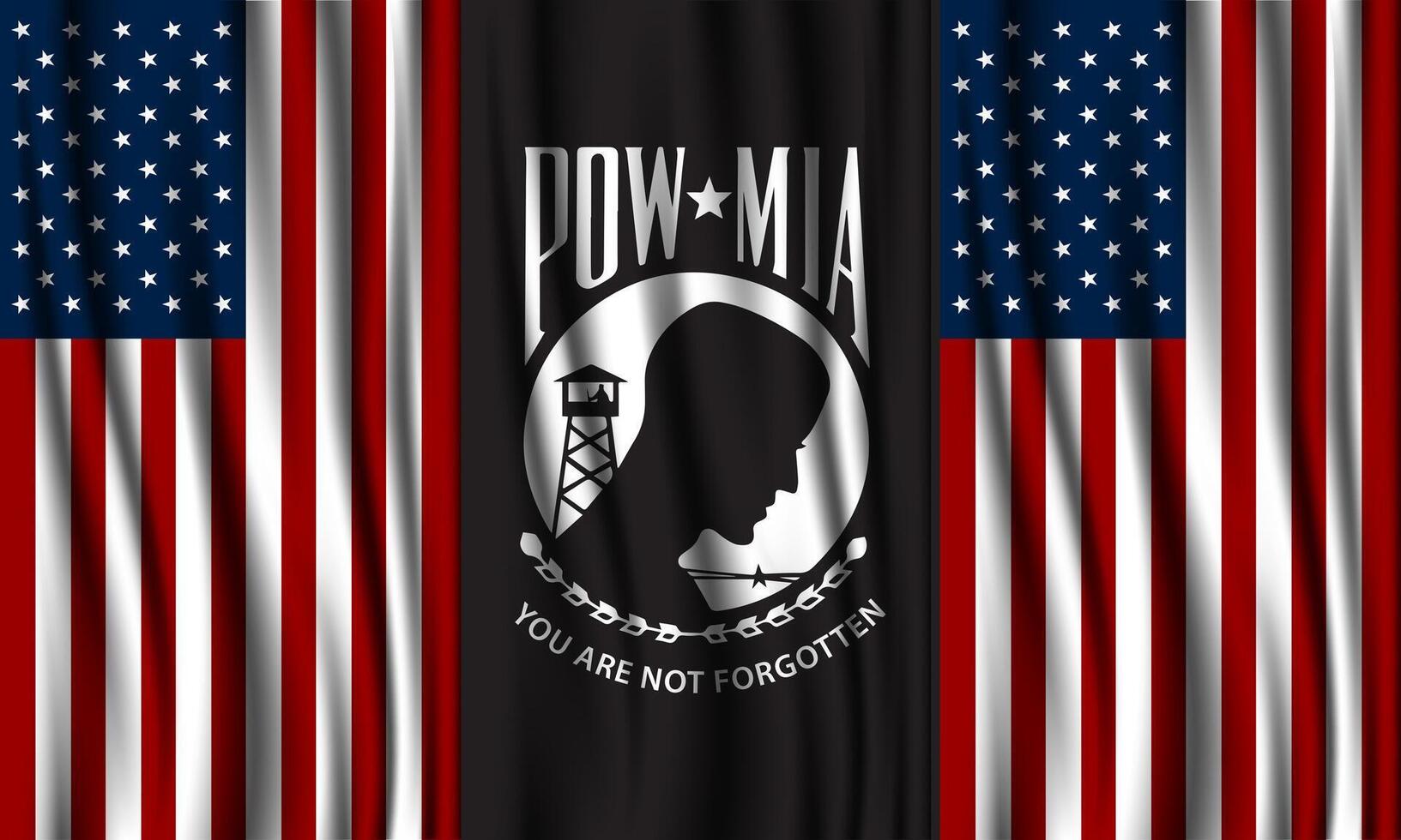 National POW MIA Recognition Day Flags Banner Design Background With US America Flag vector