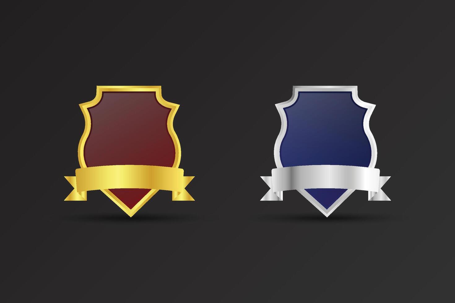 Shield shape for achievement, Subscriber, and Promotional design. Blank sheriff badge design with golden and silver colors. Luxurious official police badge with dark red and blue colors. vector