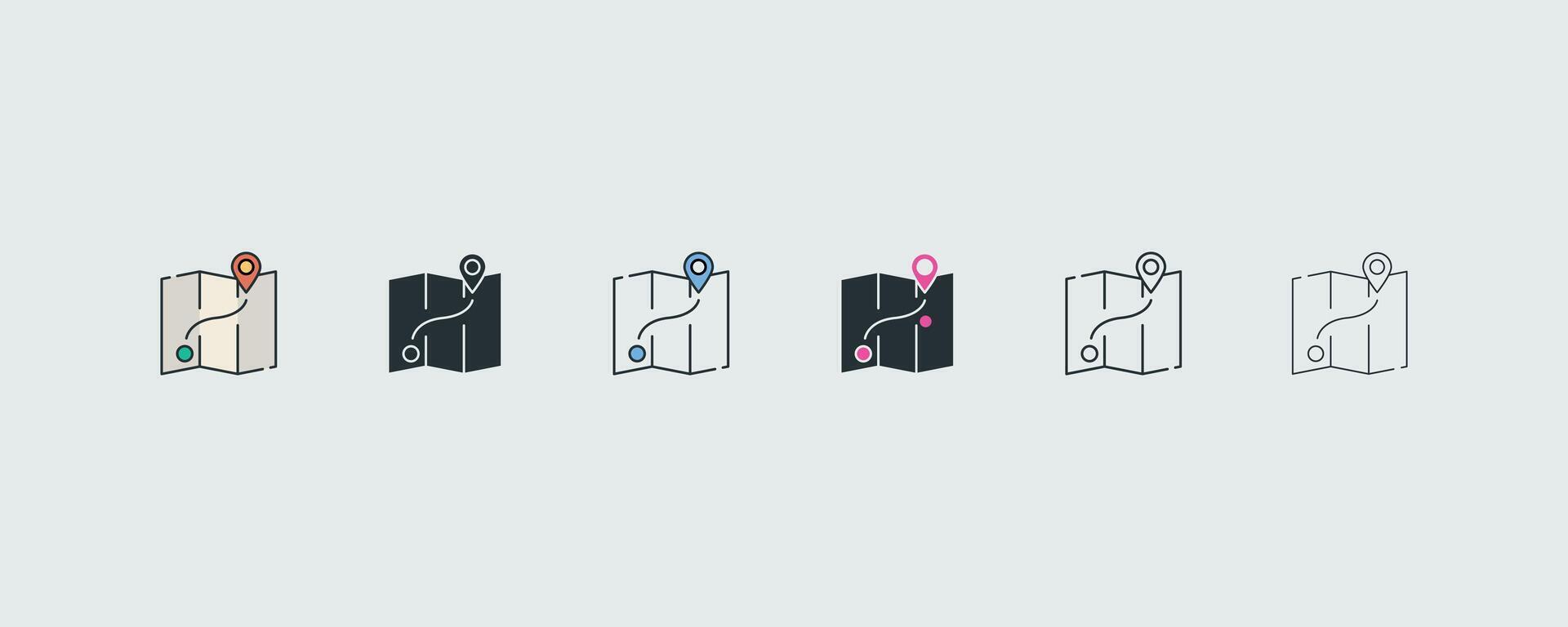 Road Map Icon Set In 6 Variations For Web And Ui illustration vector