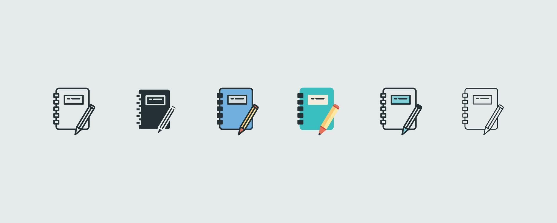 Notebook Icon Set In 6 Variations For Web And Ui illustration vector