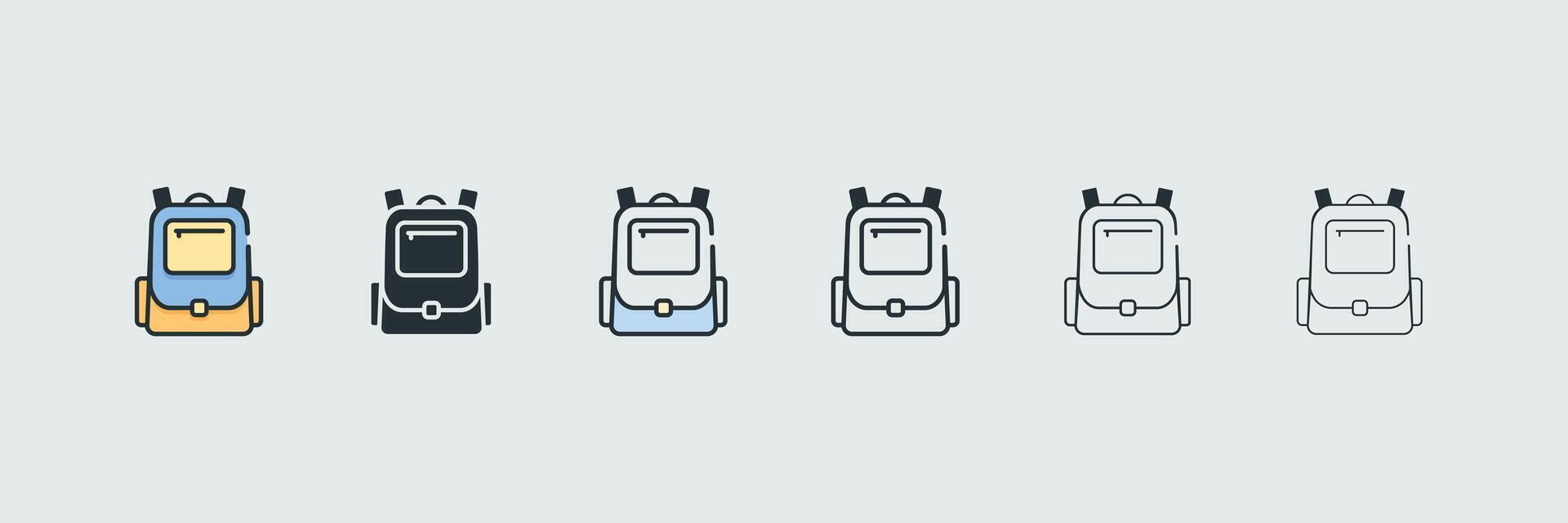 Backpack Icon Set In 6 Variations illustration vector