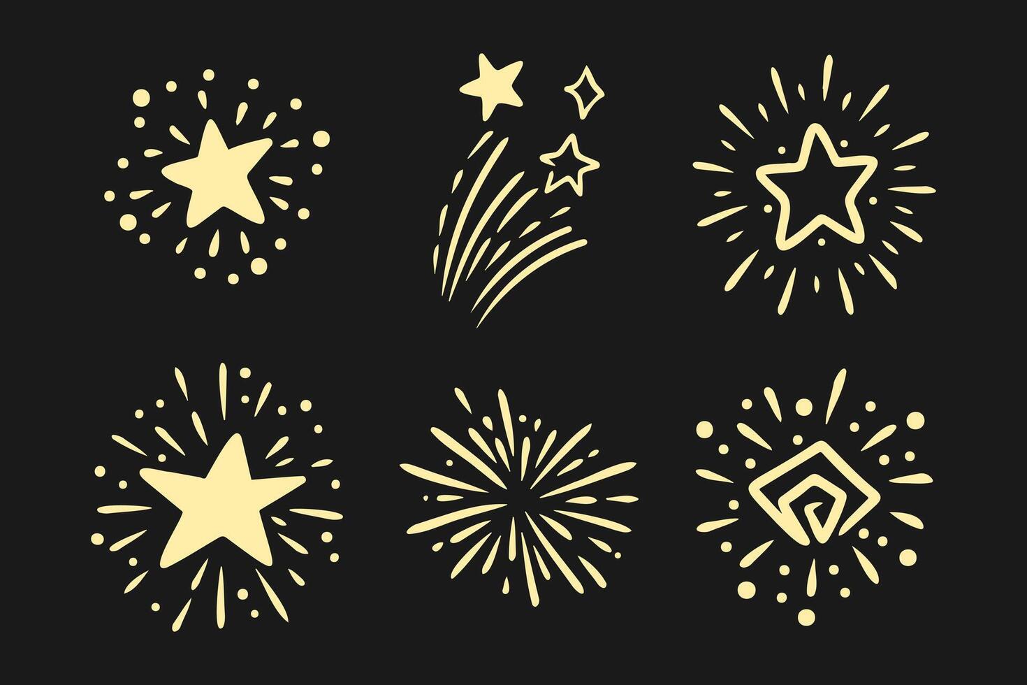 Collection of sparkling stars, twinkling stars. isolated on black background. vector