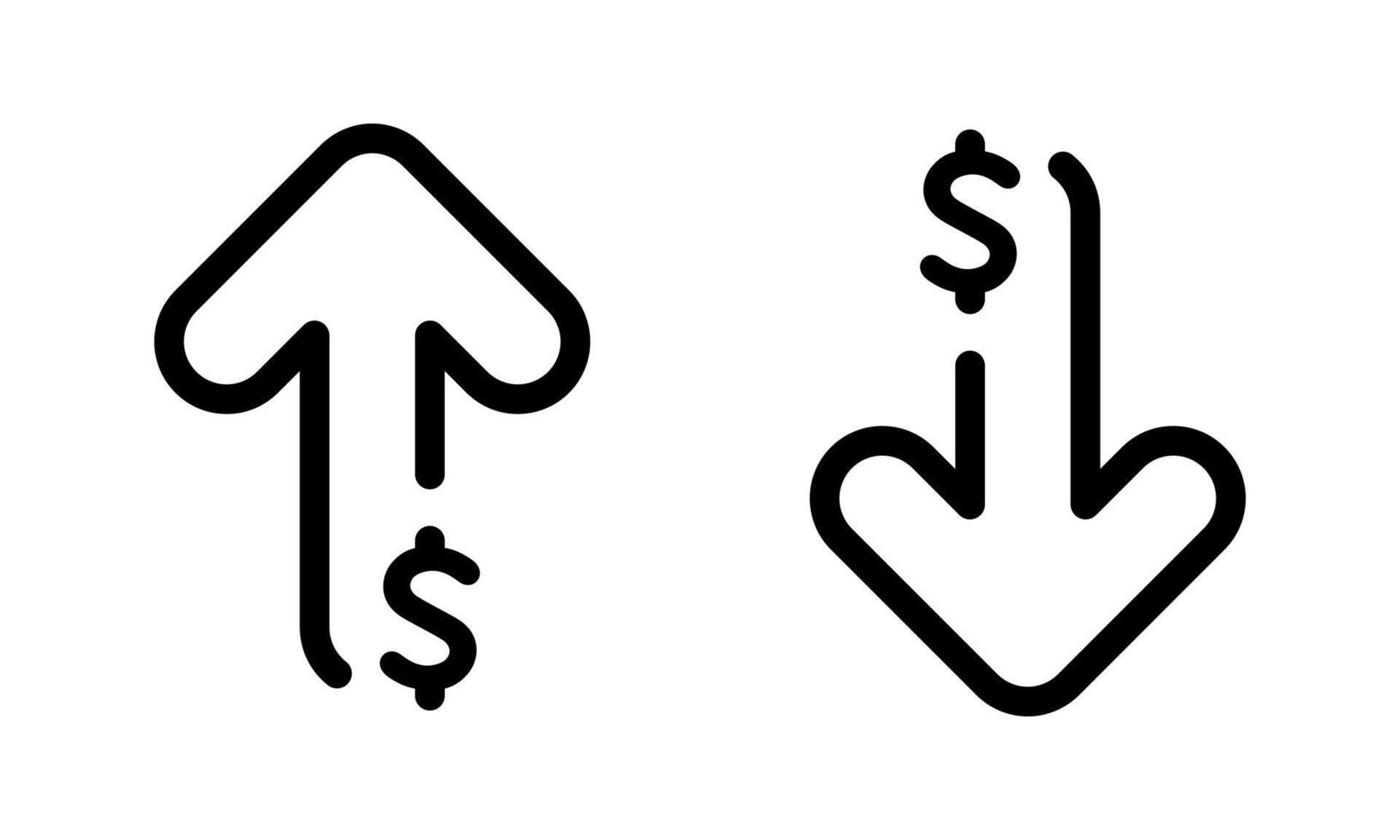 Dollar arrow up and down outline icon. USD increase and decrease sign symbol vector