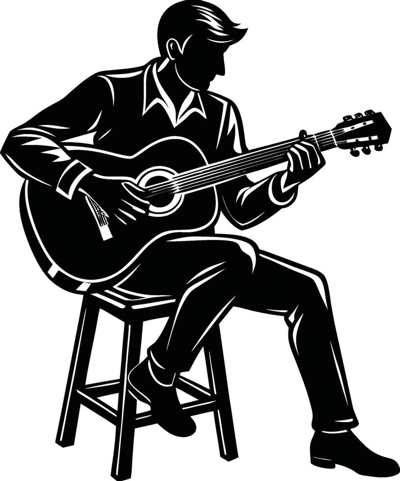 Strings in Action Guitar Silhouette vector
