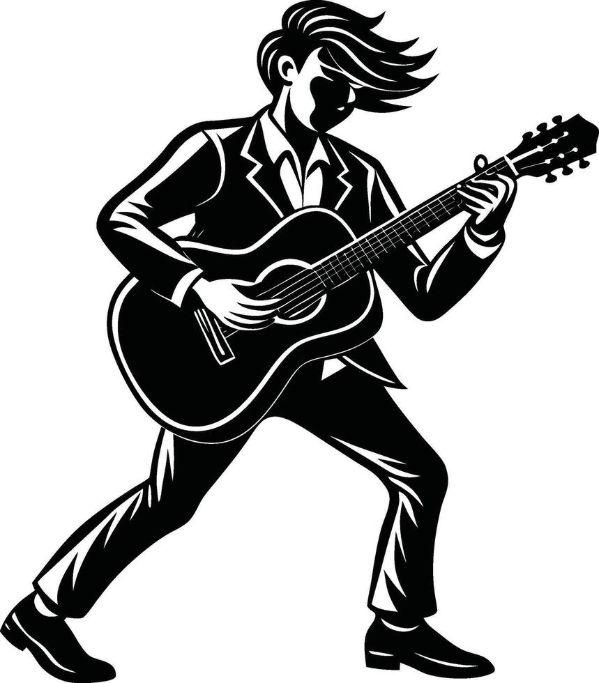 Rhythmic Guitar Essence in Silhouette Form vector
