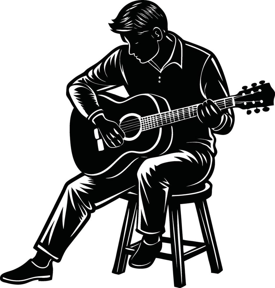 Dynamic Strings Guitarist Silhouette vector
