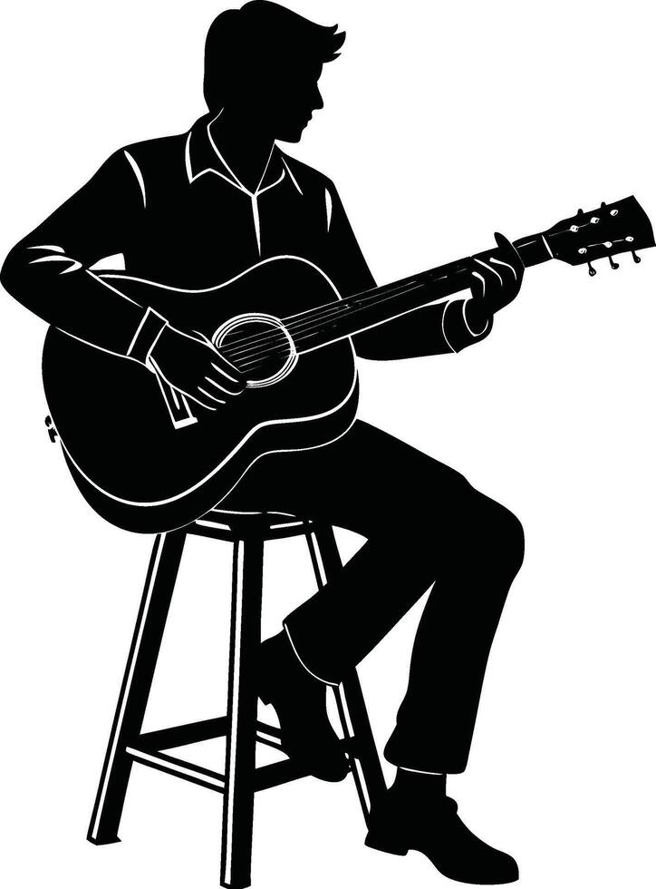Strumming Rhythm Guitarist Silhouette vector