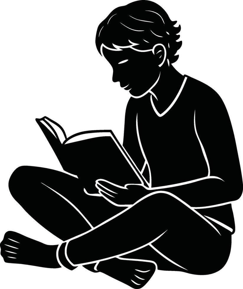 Graceful Pose Reading Book Silhouette vector