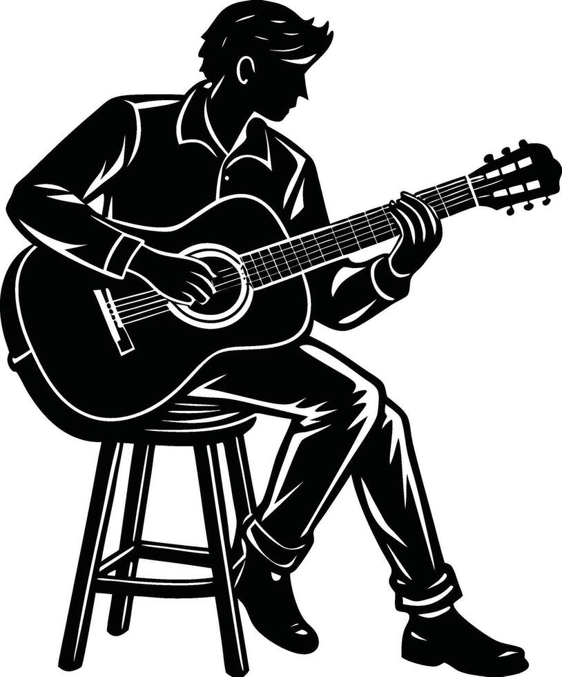 Passionate Guitar Performance Silhouette vector
