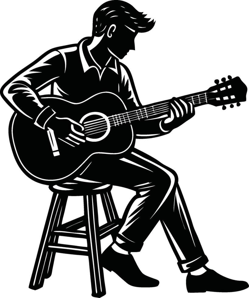 Emotional Guitarist Silhouette Art vector