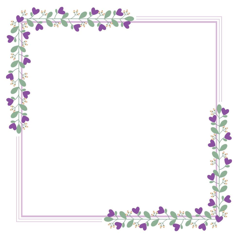 Lovely Square Borders Frame With Love Purple Flowers And Leaves vector