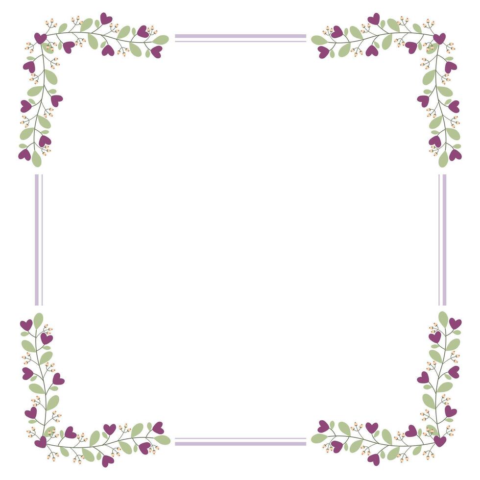 Purple Square Borders Frame With Leaves And Love Purple Flowers vector